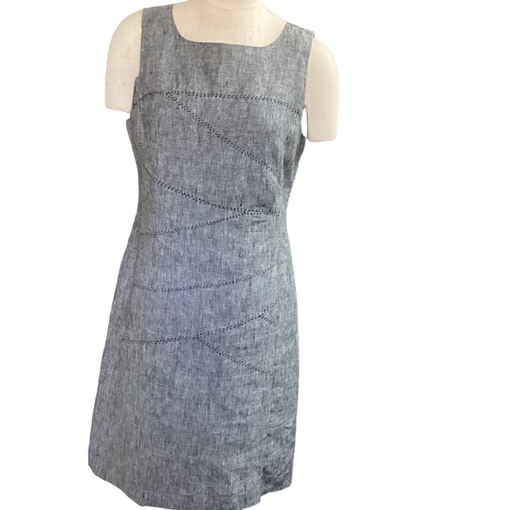 Saint Tropez West‎ Washable Linen Sleeveless Sheath Dress Sz 14 Gray 123A
